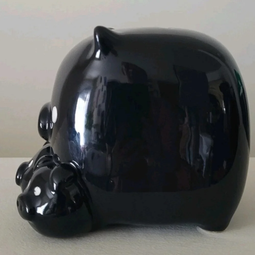 Y2K Piggy Coin Bank Black Pig Mom 3 Baby Pigs Square Whimsical Farmhouse pop art